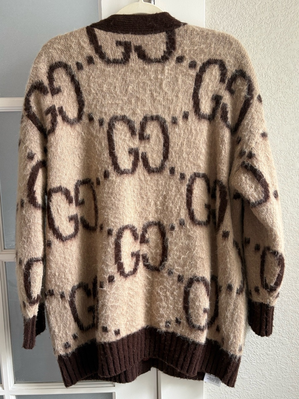 GG Monogram Women's Reversible 2 Sided Cardigan - Tan & Brown - Size Medium - Picture 6 of 12